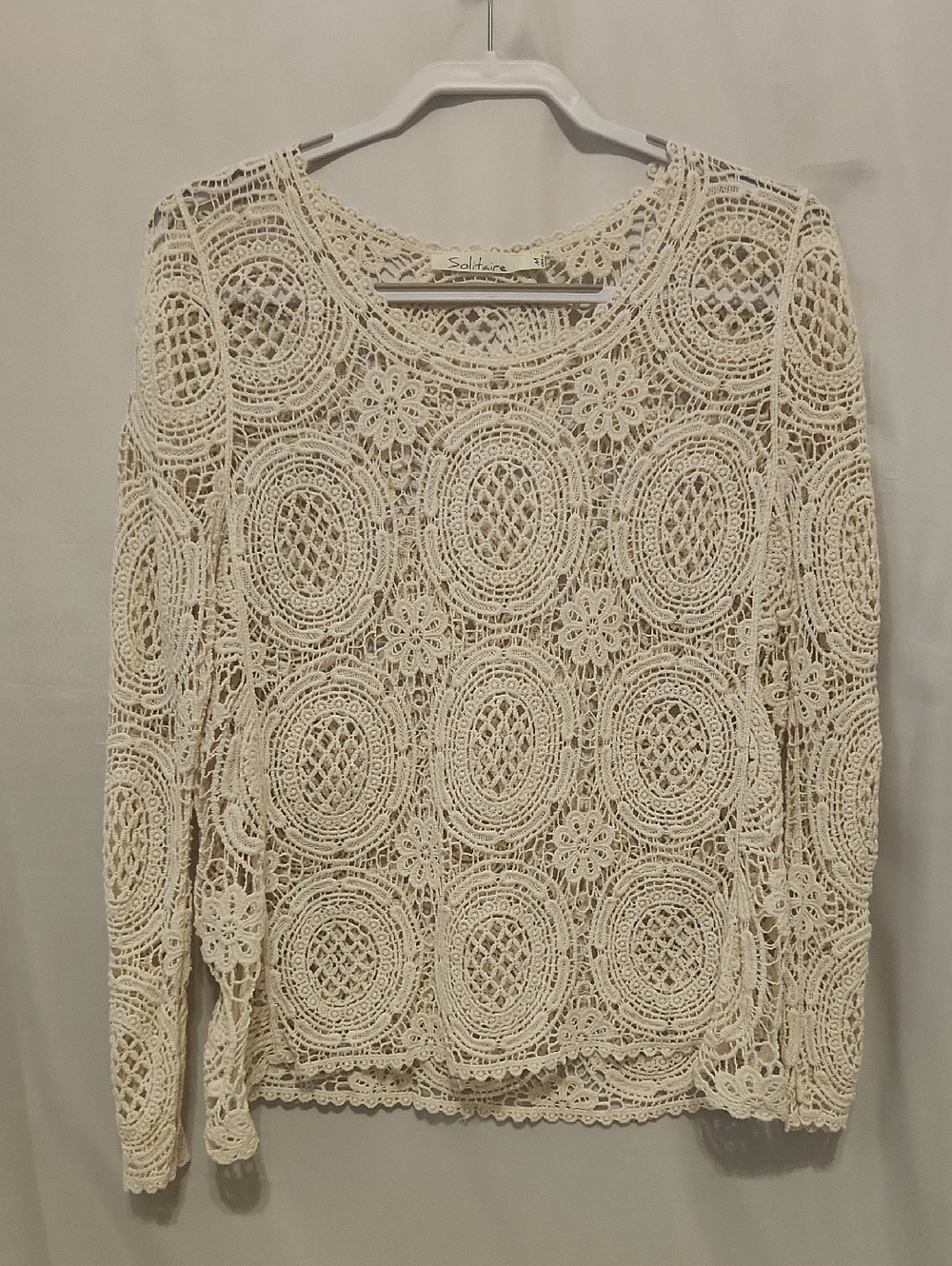 Solitaire Cream Crochet Lace Long Sleeve Top - Circular Motifs
